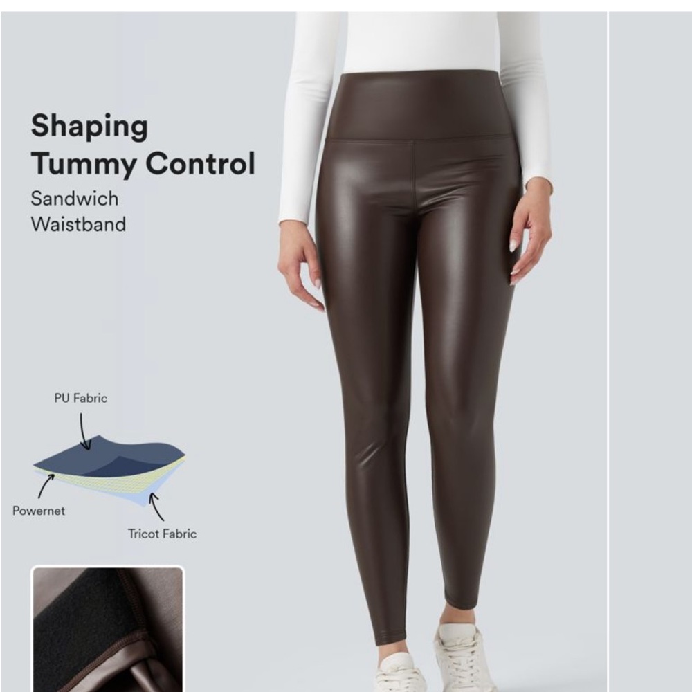 HALARA Faux Leather Brown Shaping Leggings
